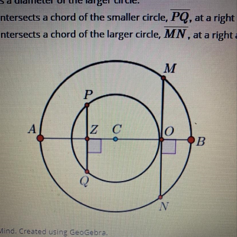 Study the following figure, where two concentric circles share center C. Segment AB-example-1