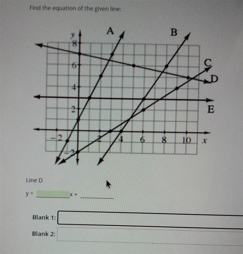 Find the equation of the given line:, Line D​-example-1