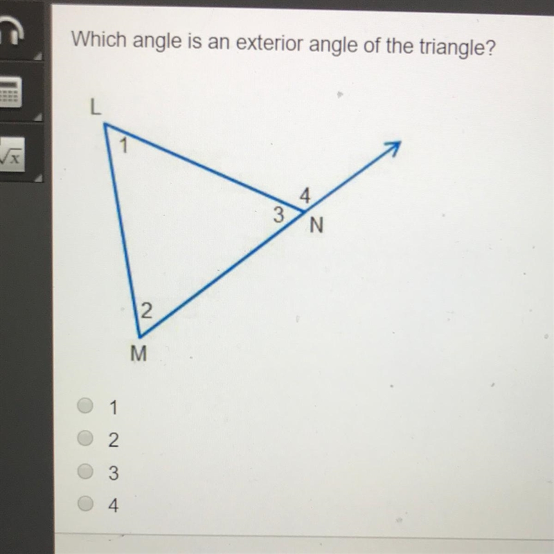 Hurryyy Which angle is an exterior angle of the triangle?-example-1