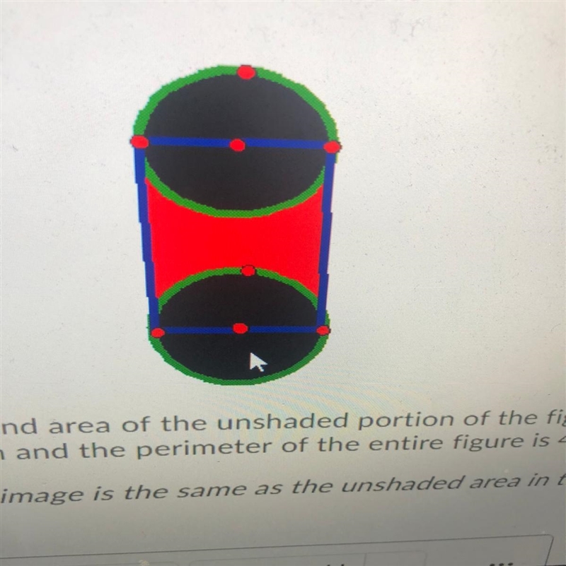 Determine the perimeter and area of the unshaded portion of the figure below, given-example-1