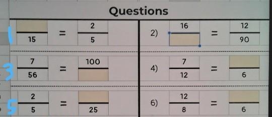 Please help me on these 6 questions about proportions (fill in the black) HELP​-example-1