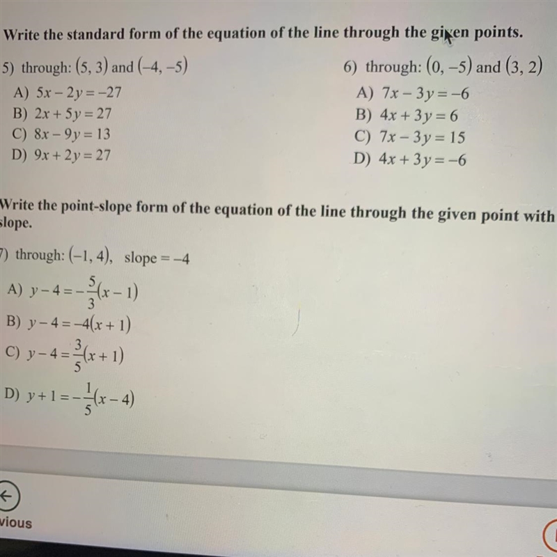 Write the standard form of the equation of the line through the given points. 5) through-example-1