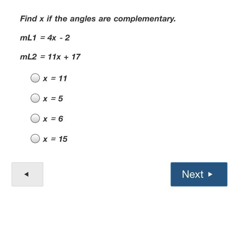 Find x if the angles are complementary-example-1