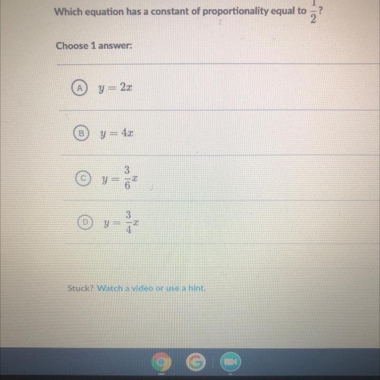 Which equation has a constant of proportionality equal to 1/2-example-1