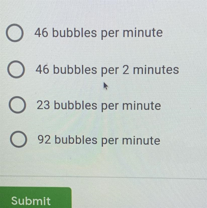 What is the rate of photosynthesis if 46 bubbles were produced in 2 minutes?-example-1