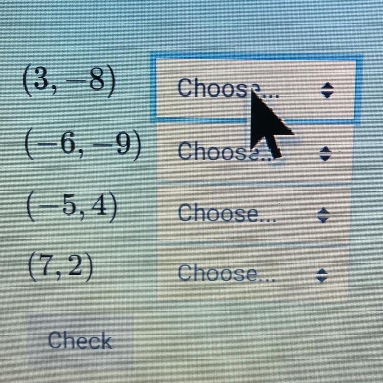 In which quadrant do these following points be located Choices: Quadrant I Quadrant-example-1