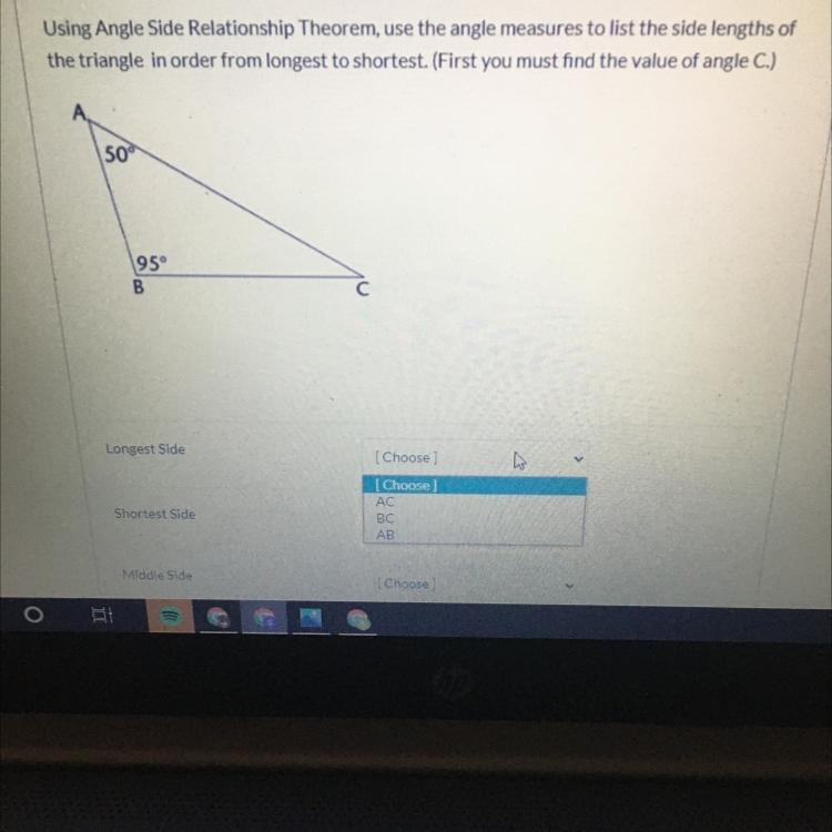 Using bangle side relationship theorem use the angle measures to list the side lengths-example-1