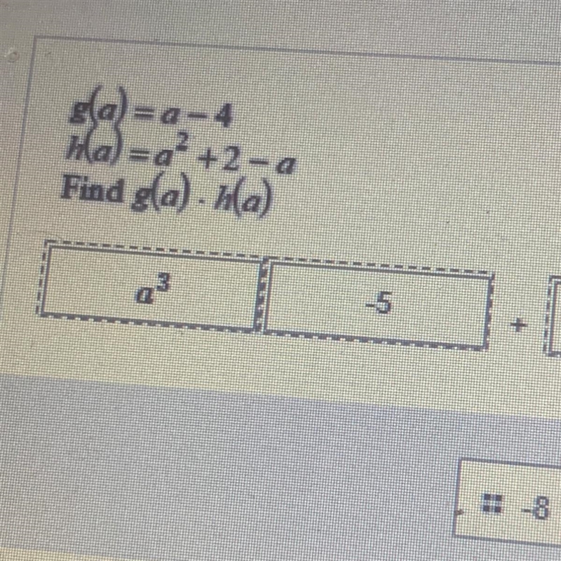 Gla)=a-4 Ha)=a* +2-a Find gla). Mla)-example-1