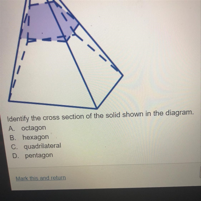 Identify the cross section of the solid shown in the diagram-example-1