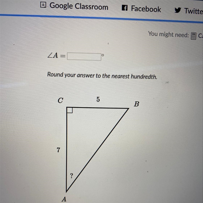 ZA= Round your answer to the nearest hundredth. С 5 B 7 ? А-example-1