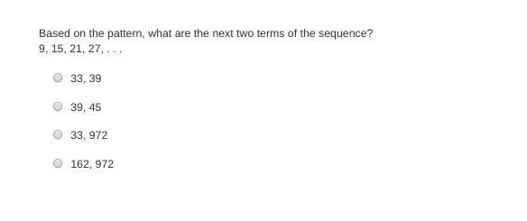 Based on the pattern, what are the next two terms of the sequence? 9, 15, 21, 27, . . .-example-1