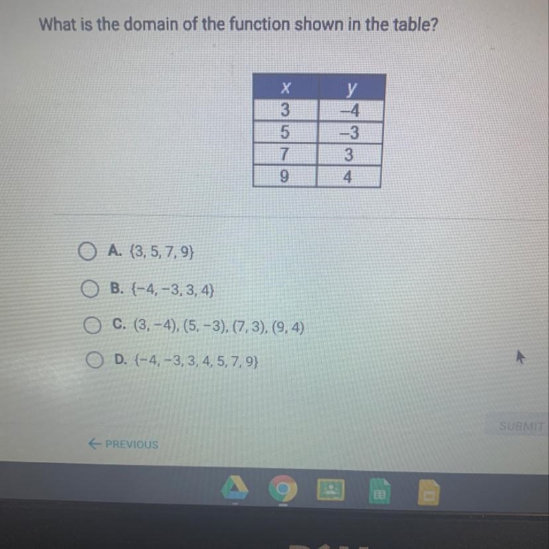 What is the domain of the function in the table? help ASAP-example-1