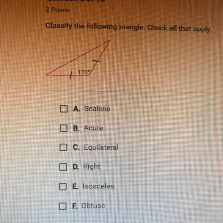 Classify the following triangle. Check all that apply.-example-1