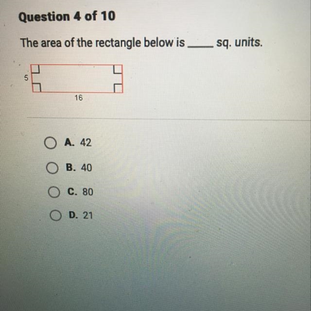 The area of the rectangle below is __sq. units. 5 16-example-1