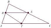 Given: R, S, T are midpoints of , , and . If the perimeter (distance around) of ABC-example-1