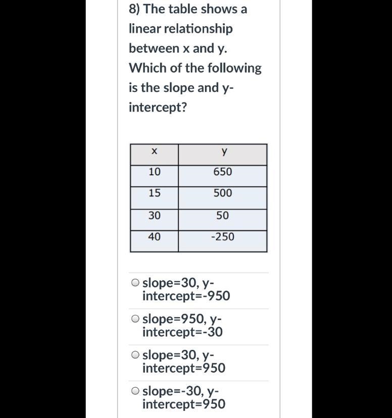 WHICH OF THE FOLLOWING IS THE SLOPE?-example-1