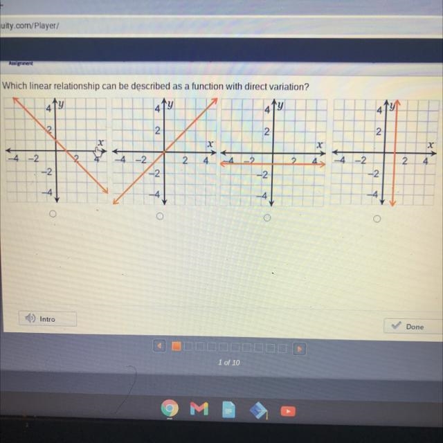 Which linear relationship can be described as a function with direct variation?-example-1