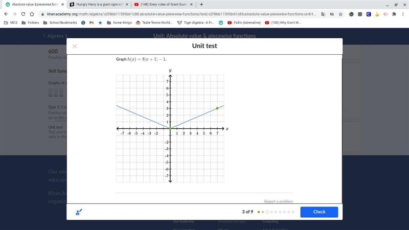 Graph h(x)=8 I x+1 I -1.-example-1