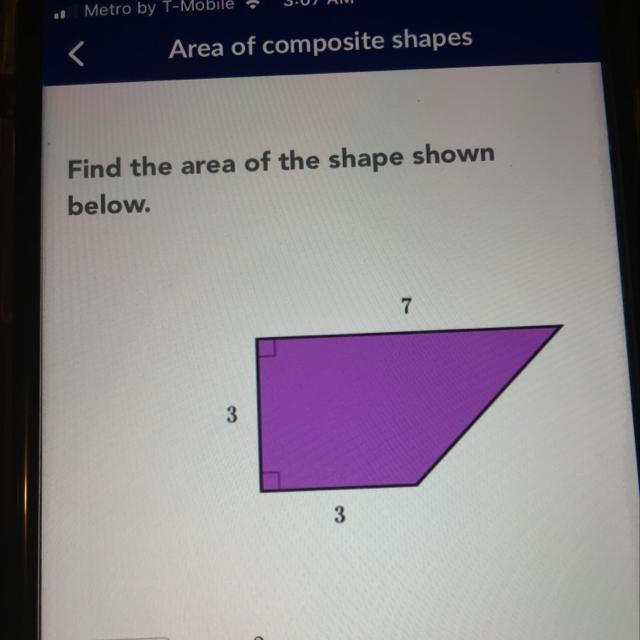 Find the area of the shape shown below.-example-1