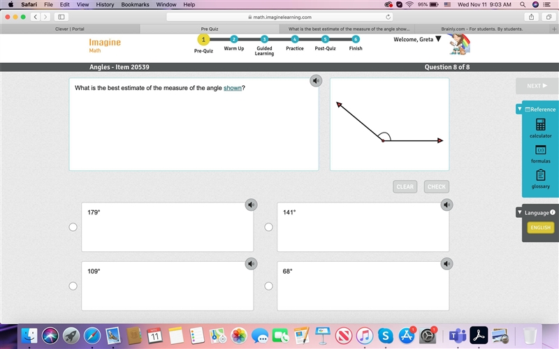 What is the best estimate of the measure of the angle shown?-example-1