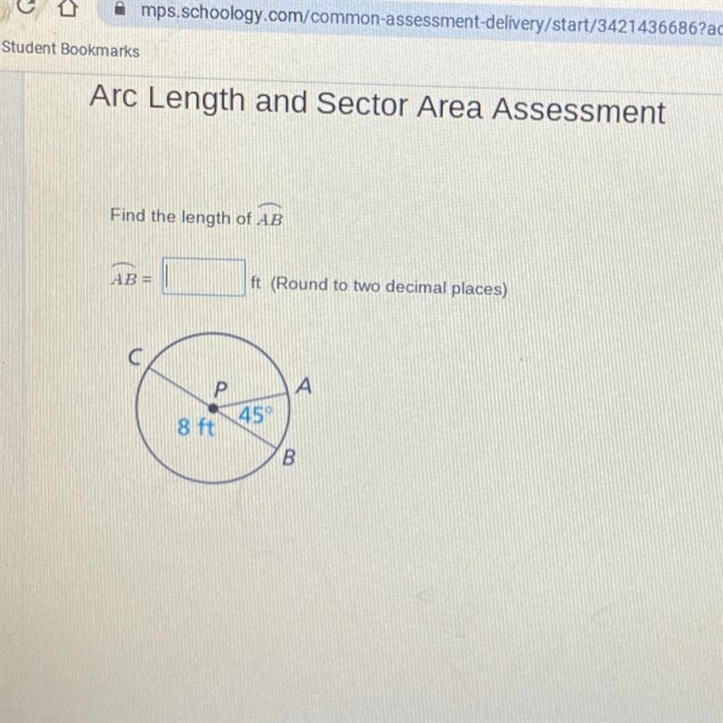 Find the length of AB AB= ft (Round to two decimal places) c P A 8 ft 45° B-example-1