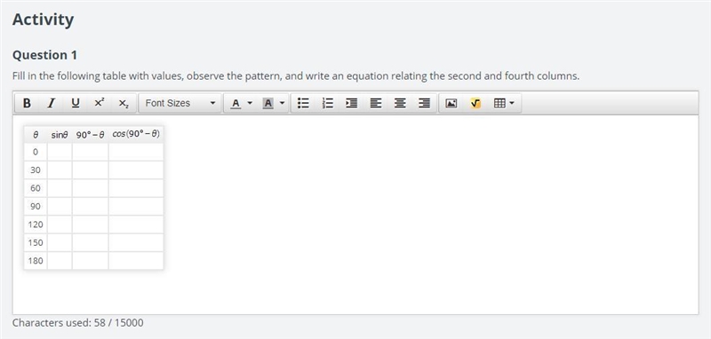 Please help!!!!! Fill in the following table with values, observe the pattern, and-example-1