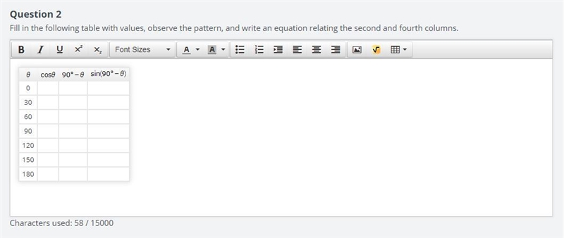 Please help!!!!! Fill in the following table with values, observe the pattern, and-example-2