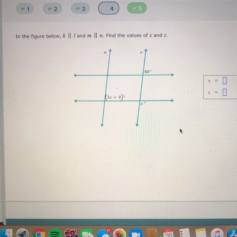 Can you help me find the values of x and z?-example-1