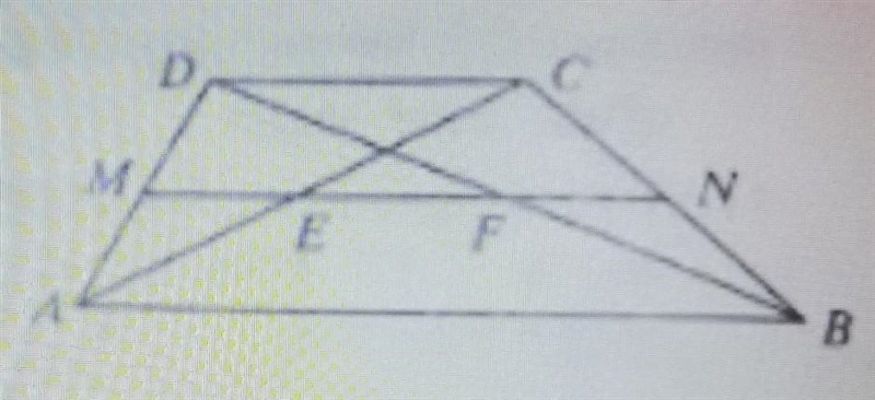 ABCD is a trapezoid with median MN. If DC=6 and AB=16, find ME, FN, and EF.​-example-1