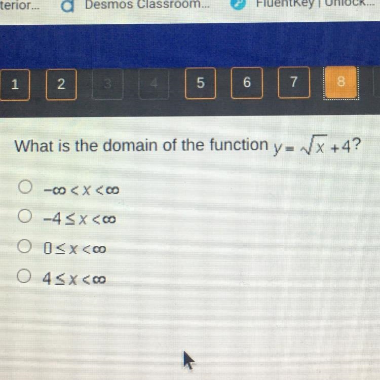 What is the domain of the function y= √ x+4?-example-1