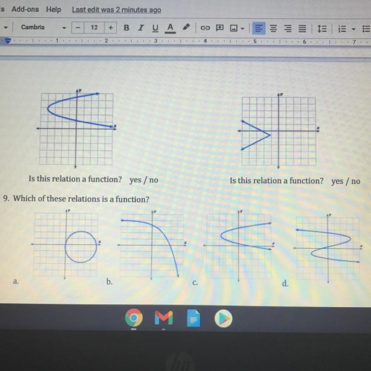 9. Which of these relations is a function?-example-1