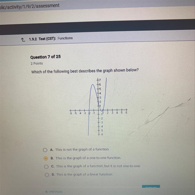 Which of the following best describes the graph shown below?-example-1