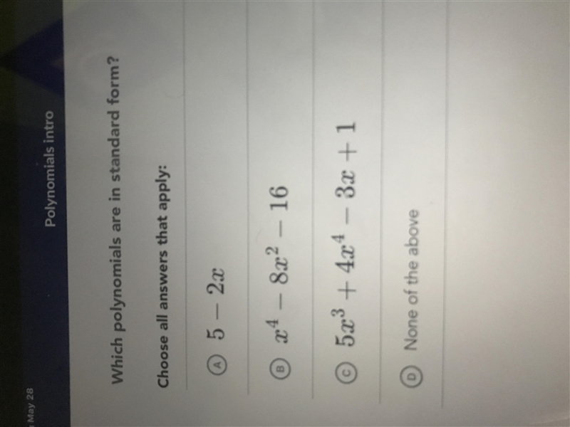 Which polynomials are in standard form?-example-1