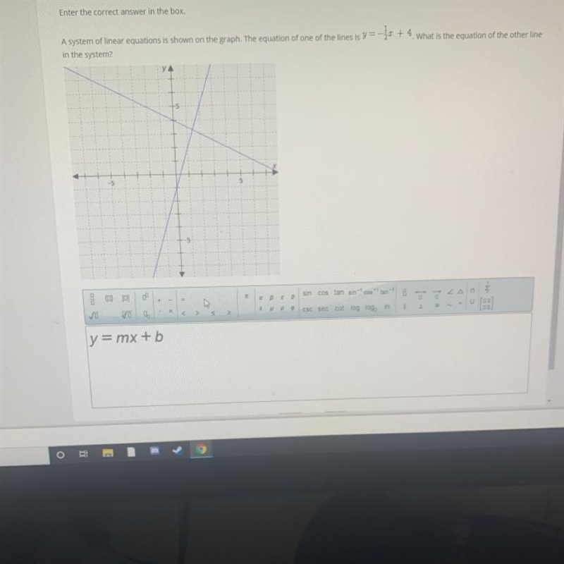 A system of linear equations is shown on the graph. The equation of one of the lines-example-1