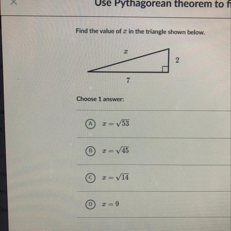 Find the value of x in the triangle shown below-example-1