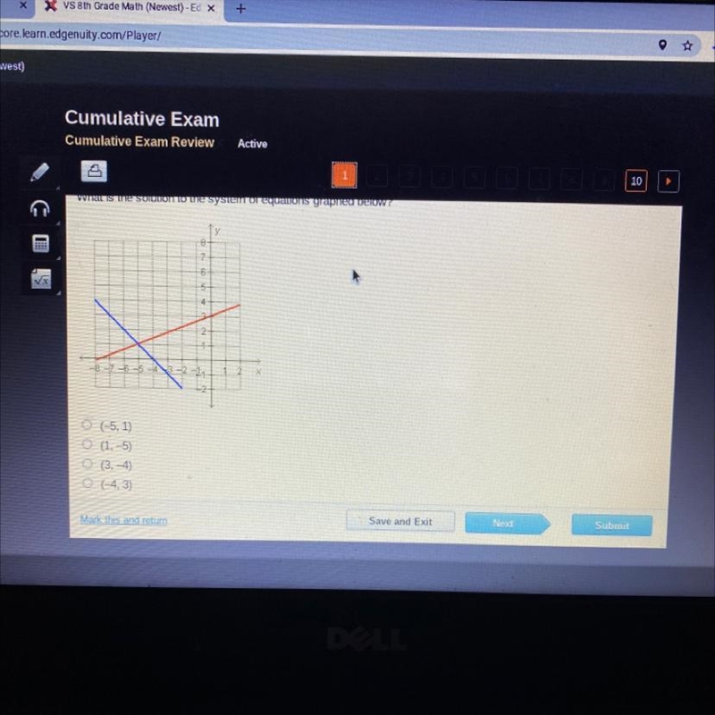 What is the solution to the system of equations graphed below ASAP-example-1