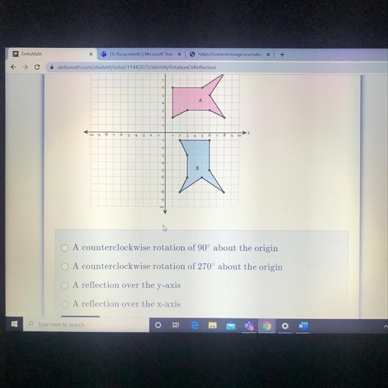 O A counterclockwise rotation of 90° about the origin O A counterclockwise rotation-example-1