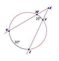 What is the measure of VXZ? A. 25 B. 34 C. 59 or D. 68?-example-1