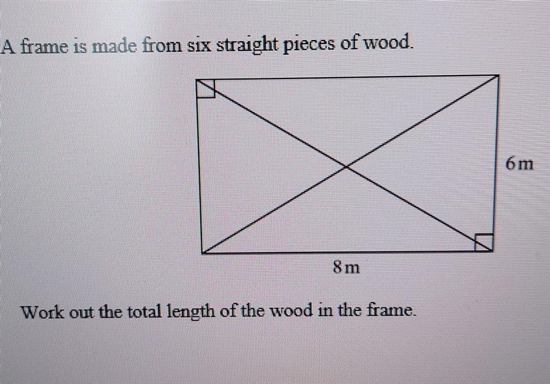 A frame is made from six straight pieces of wood. Work out the total length of the-example-1