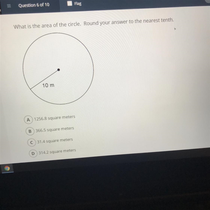 10m radius. What is the area of the circle? Round your answer to the nearest tenth-example-1