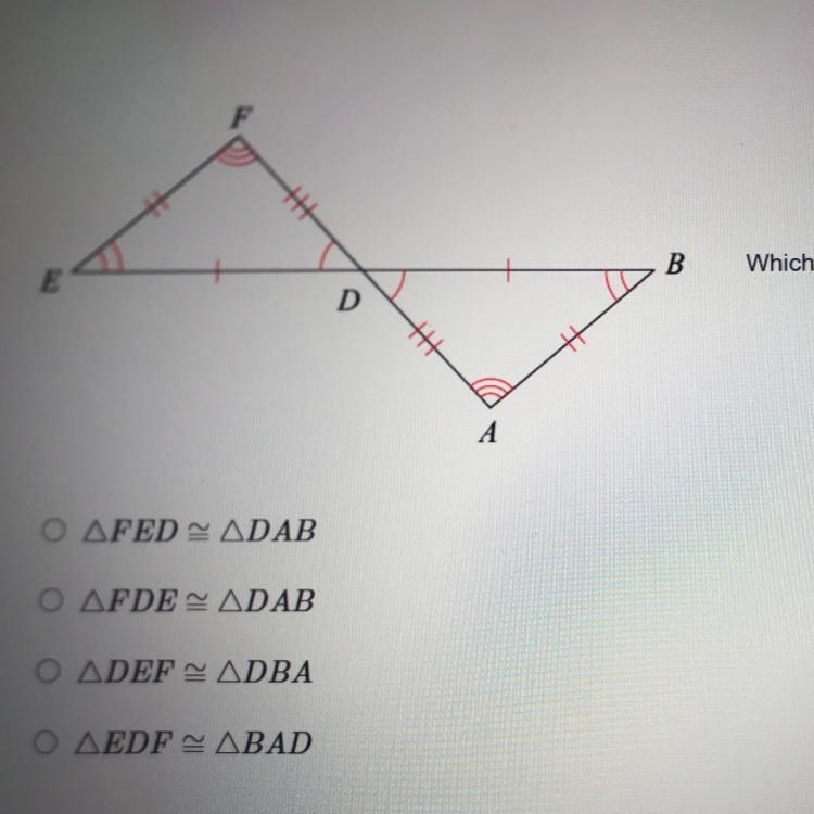 PLEASE HELP which is the correct triangle congruence statement?-example-1