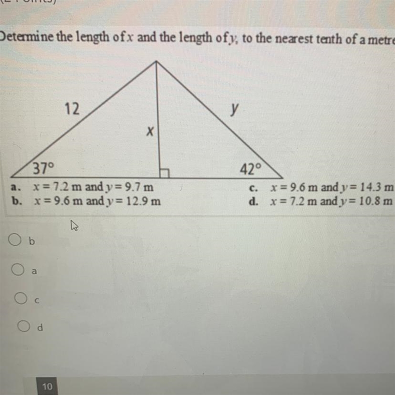 Determine the length ofx and the length ofy, to the nearest tenth of a metre. 12 Х-example-1