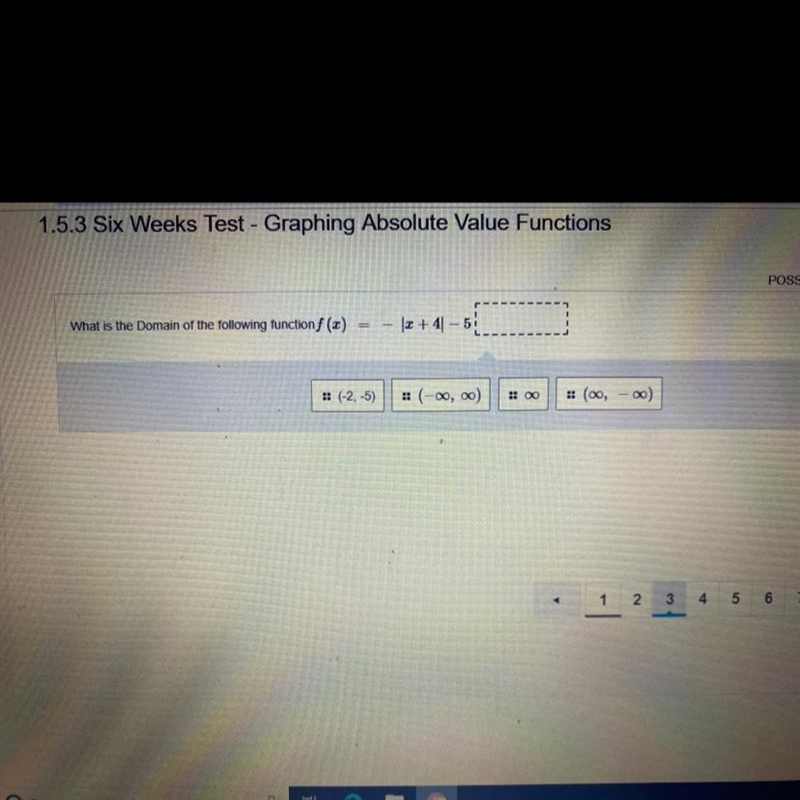 What is the Domain of the following function f(x)=-|x+4|-5 A) -2,5 B) negative infinity-example-1