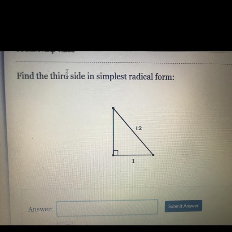 Find the third side in simplest radical form:-example-1