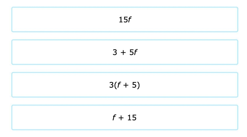 Which expression is equivalent to 3(5f)?-example-1