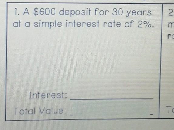 A $600 deposit for 30 years at a simple interest rate of 2%​-example-1