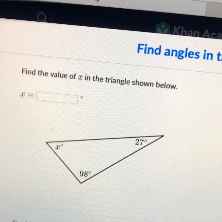 Find the value of x in the triangle shown below.-example-1