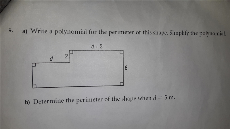 50 POINTS! a) Write a polynomial for the perimeter of this shape. Simplify the polynomial-example-1