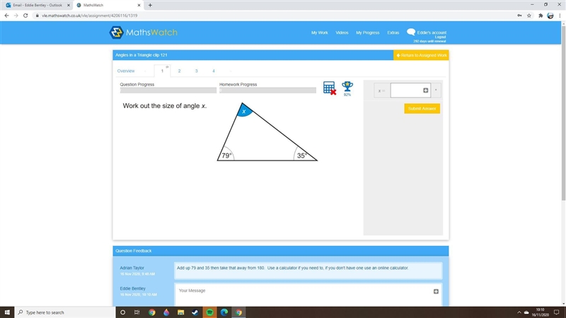 Can someone work out the angle of x-example-1