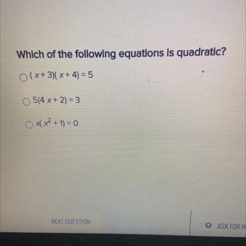 Which of the following equations is quadratic?-example-1